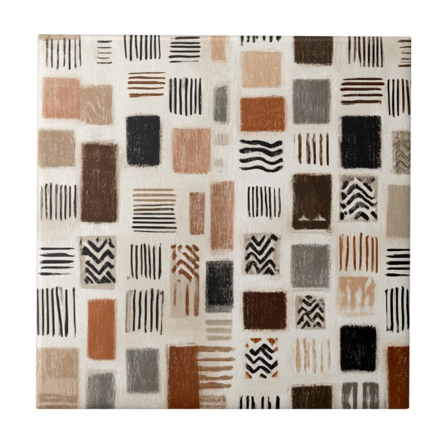 Jordnära Boho Abstrakt Rutnät - Handritad Textur Kakelplatta (Framsidan)