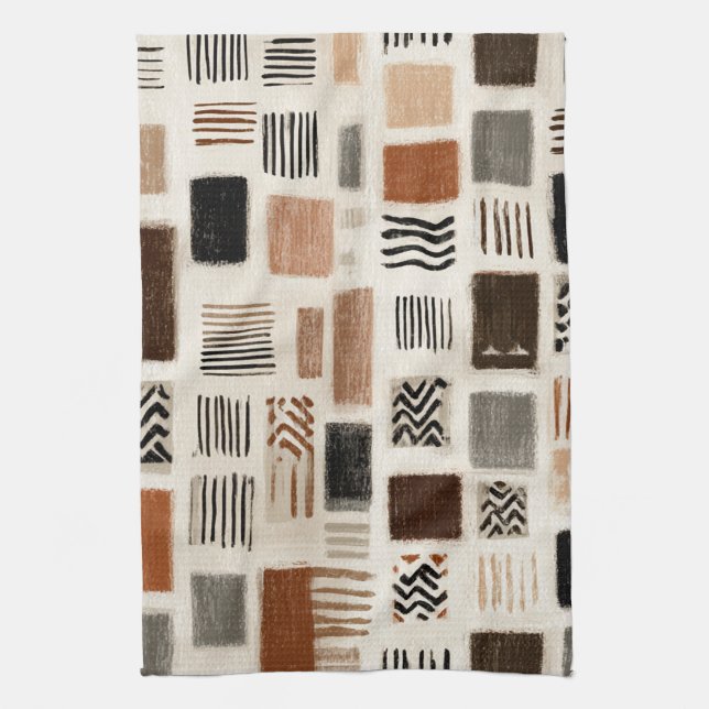 Jordnära Boho Abstrakt Rutnät - Handritad Textur Kökshandduk (Vertikal)