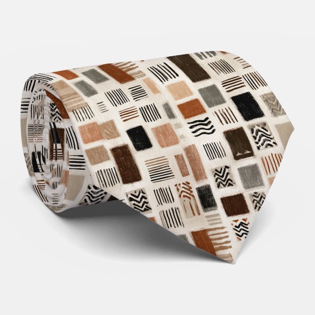 Jordnära Boho Abstrakt Rutnät - Handritad Textur Slips (Rullad)