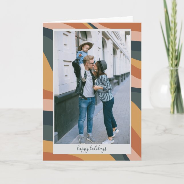 Jordnära Boho Abstrakt Vågiga Linjer Terrakotta Fo Helgkort (Framsida)