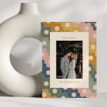 Jordnära Boho Chic Vintage Moderna Bröllopsfoto Julkort<br><div class="desc">Jordnära Boho Chic Vintage Moderna Semesterkort i Grönt,  Guld,  Blått och Rosa</div>