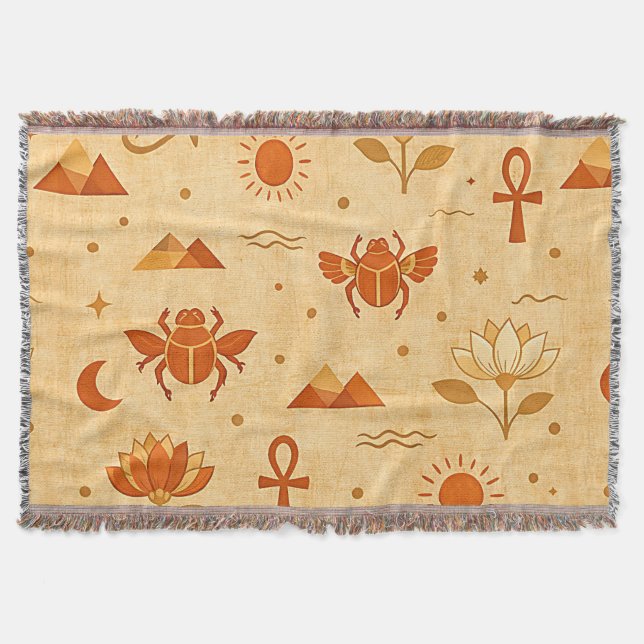 Jordnära Boho Egyptisk Mönster-Minimalistisk Farao Filt (Framsidan)