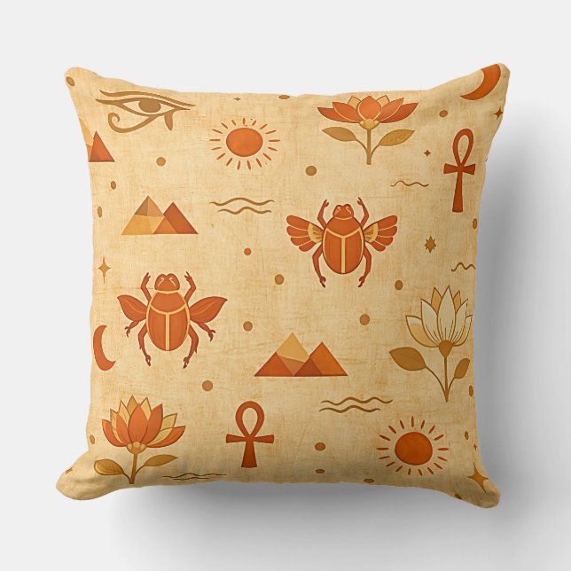 Jordnära Boho Egyptisk Mönster-Minimalistisk Farao Kudde (Framsida)