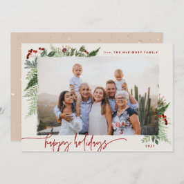 Jordnära Boho Grönska Burgunder Beige Foto Semeste Julkort