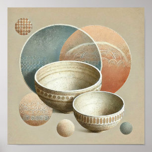 Jordnära Boho Keramiska Skålar Minimalistisk Abstr Poster