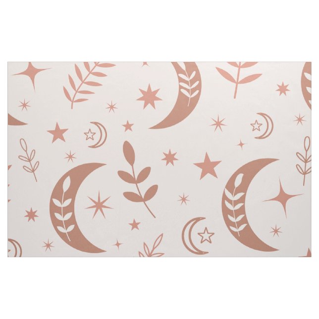 Jordnära boho månmönster med stjärnor och blad tyg (Fat Quarter)
