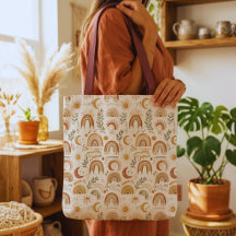 Jordnära Boho-regnbåge och botanisk canvas-handväs