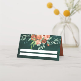 Jordnära Brända Orange Rosor Blommig Smaragd Bröll Placeringskort