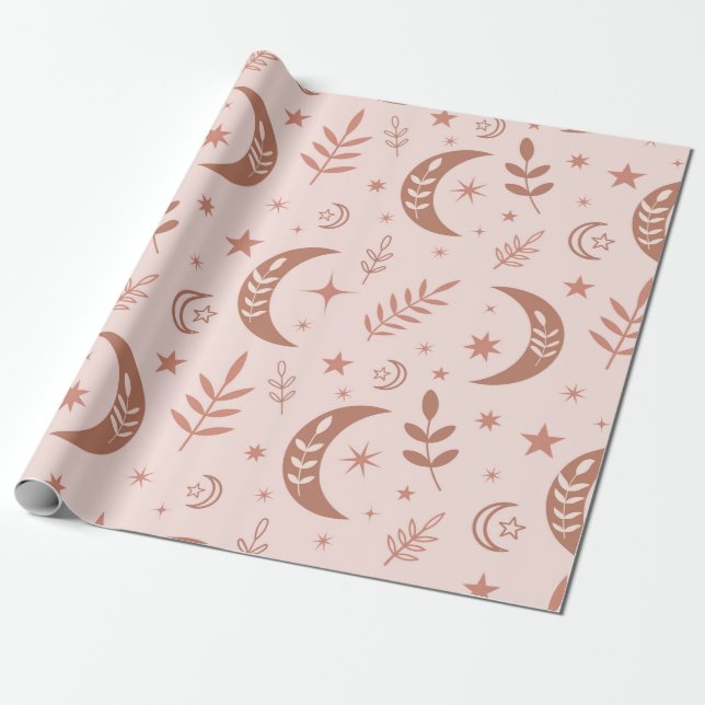 Jordnära Brun Boho Månmönster Presentpapper (Utrullad)