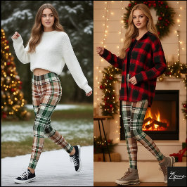 Jordnära Brun Grön Khaki Flanell Rutig Leggings