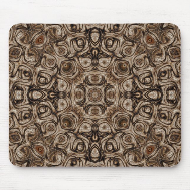 Jordnära Brun Virvel Mandala med Trästruktur Effek Musmatta (Framsidan)