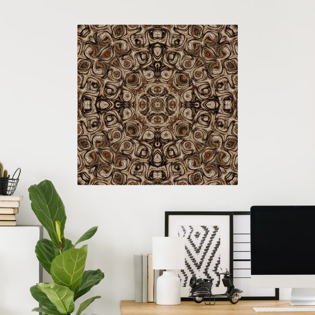 Jordnära Brun Virvel Mandala med Trästruktur Effek Poster (Hemmakontoret)