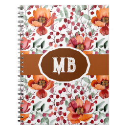 Jordnära färger, höstblommor monogram anteckningsbok