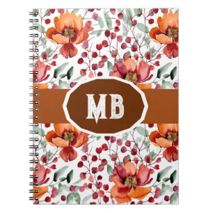 Jordnära färger, höstblommor monogram anteckningsbok