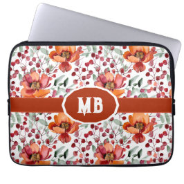 Jordnära färger, höstblommor monogram laptop fodral