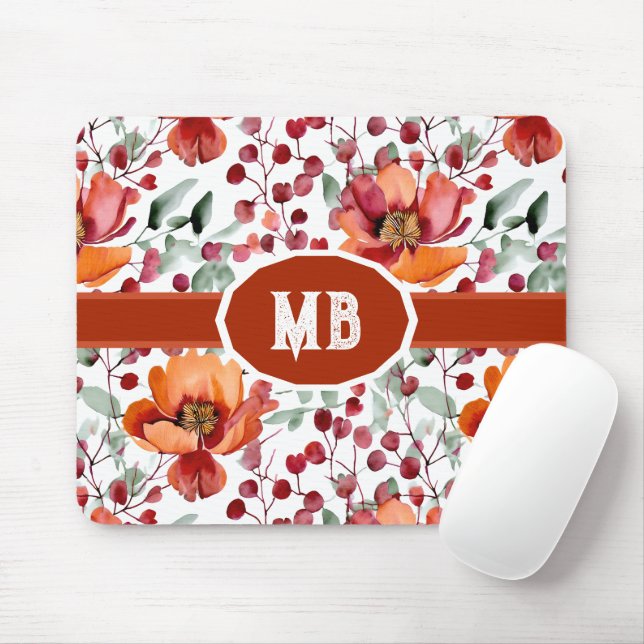 Jordnära färger, höstblommor monogram musmatta (Med mus)