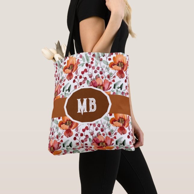 Jordnära färger, höstblommor Monogram Tygkasse (Närbild)