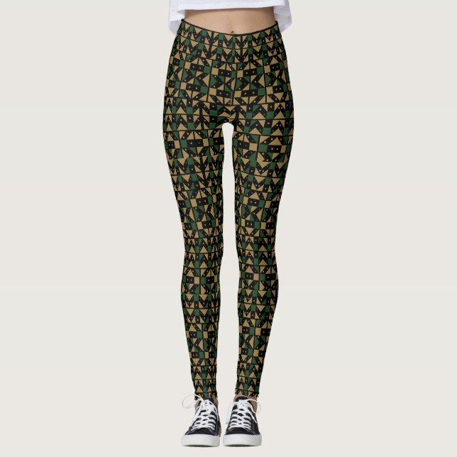 Jordnära geometriskt mosaikmönster  leggings (Framsida)