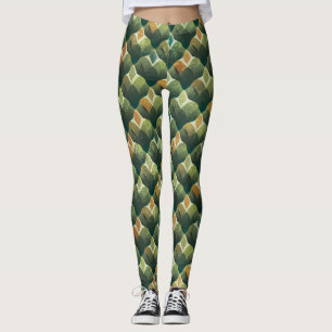 Jordnära grön Art Deco fläktmönster (1) Leggings