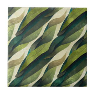 Jordnära grön Art Deco fläktmönster (2) Kakelplatta