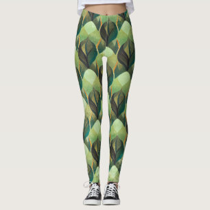 Jordnära grön Art Deco fläktmönster (3) Leggings