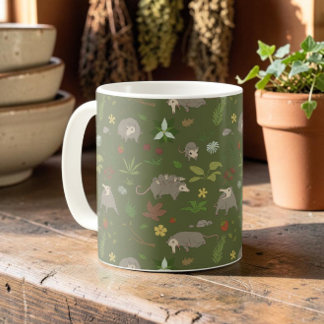 Jordnära grön Cottagecore Opossumälskare Kaffemugg