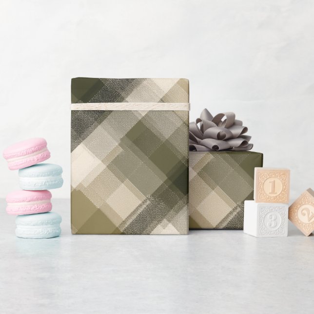 Jordnära Khaki Grön Safari Sand Plaid Mönster Presentpapper (Baby Shower)