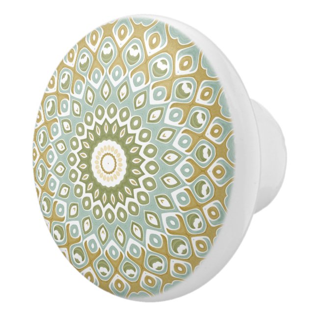 Jordnära mandala i grönt, guld och mjukt blått knopp (Höger)