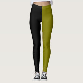 Jordnära monokrom halvt svart halvt brungrönt leggings
