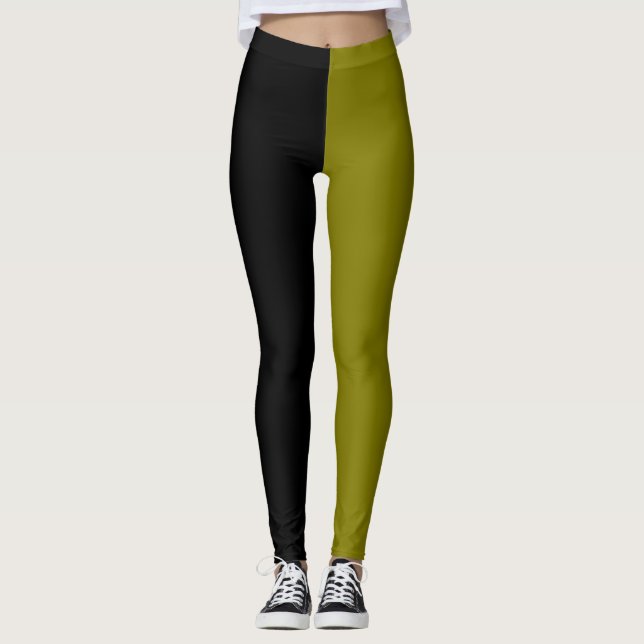 Jordnära monokrom halvt svart halvt brungrönt  leggings (Framsida)