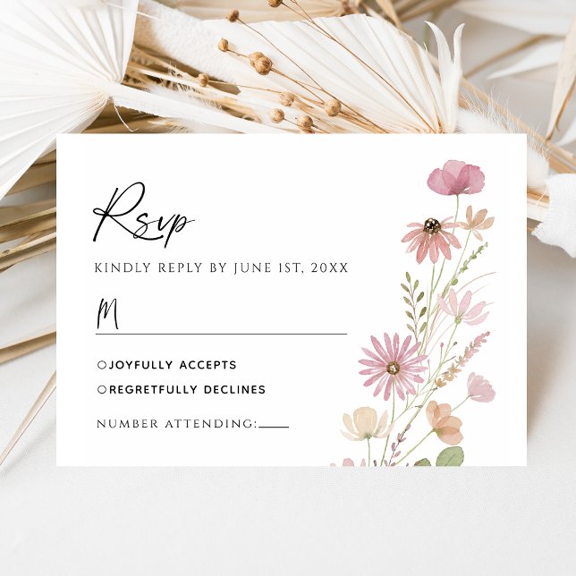 Jordnära Neutral Vildblomma Blommig Bröllops RSVP OSA Kort (Skapare uppladdad)
