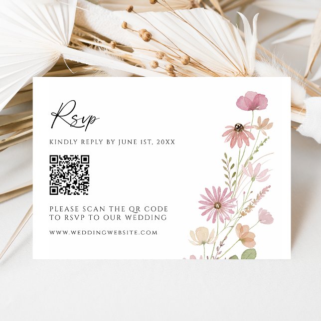 Jordnära Neutral Vildblomma QR-kod Bröllops RSVP OSA Kort (Skapare uppladdad)