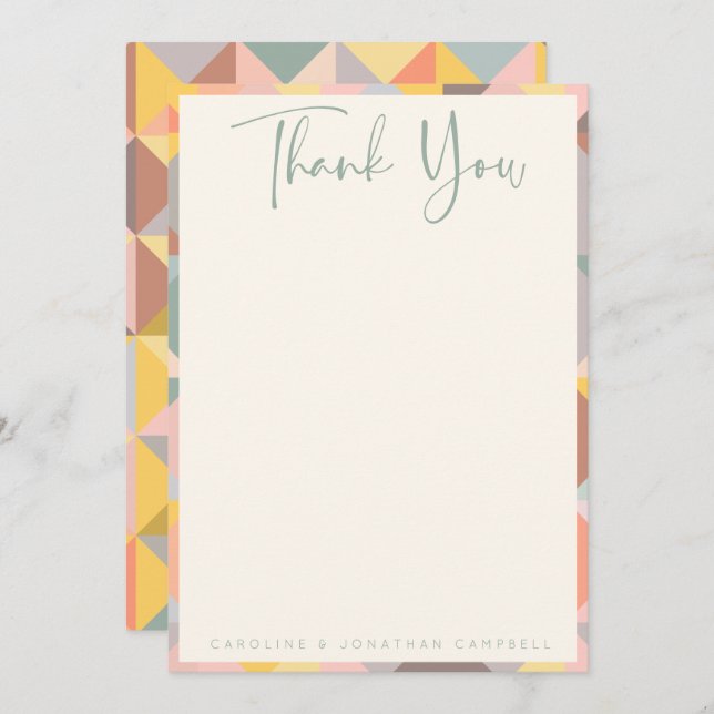 Jordnära Neutralt Rustic Geometric Snyggt Bröllop Tack Kort (Fram/baksida)