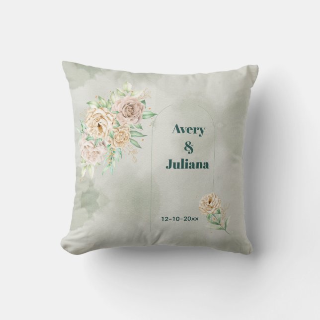 Jordnära Nyanser Blommor Boho Elegant Salvia Grön Kudde (Framsida)