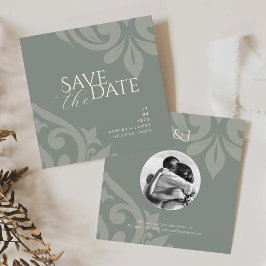 Jordnära Oliv Damask Elegant Klassisk Foto Bröllop Spara Datumet