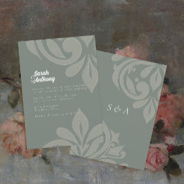 Jordnära Oliv smakfull Elegant Damask Bröllop Inbjudningar
