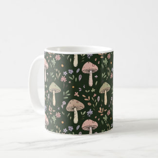 Jordnära Olivgrön Svamp Sömlös Mönster Rustik Kaffemugg