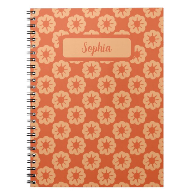 Jordnära orange handritat blommönster anteckningsbok (Framsidan)