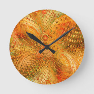 Jordnära orangea toner Paisley Rund Klocka