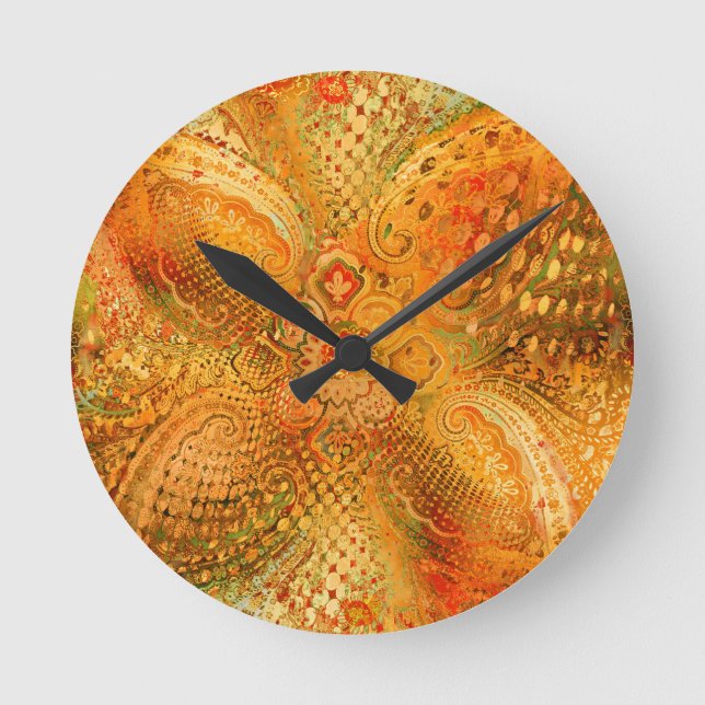 Jordnära orangea toner Paisley Rund Klocka (Framsida)