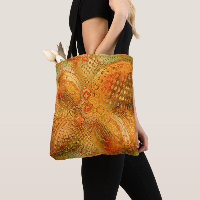Jordnära orangea toner Paisley Tygkasse (Närbild)