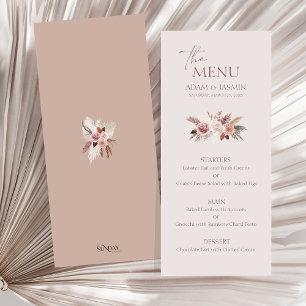 Jordnära rosafärgad Pampas floral boho bröllopsmen Meny