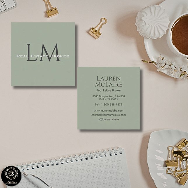 Jordnära Sälggrön Ekologisk Modern Minimalistisk (Classic Sage Green Business Branding Calling Card)