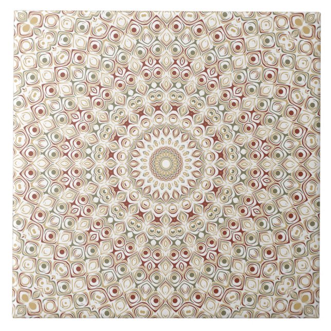 Jordnära Taupe och Rost Mandala-mönster Kakelplatta (Framsidan)
