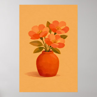 Jordnära Terrakotta Blomvas Modern Gouache Poster