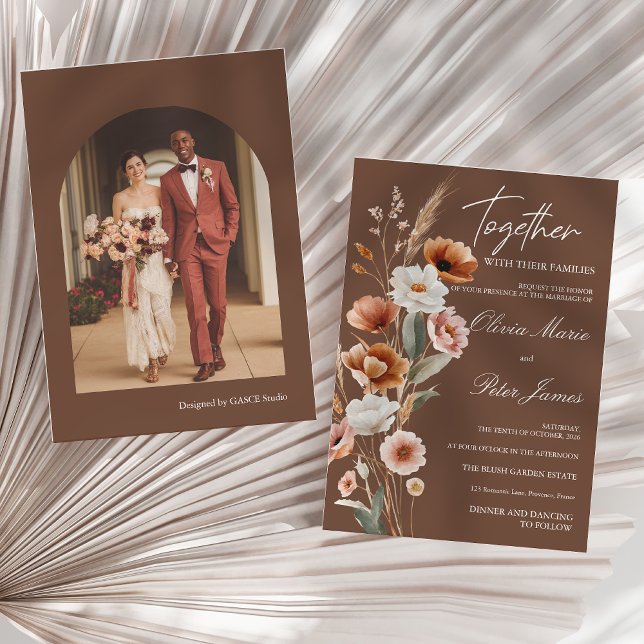 Jordnära Terrakotta Boho Akvarell Bröllop Inbjudningar (Skapare uppladdad)