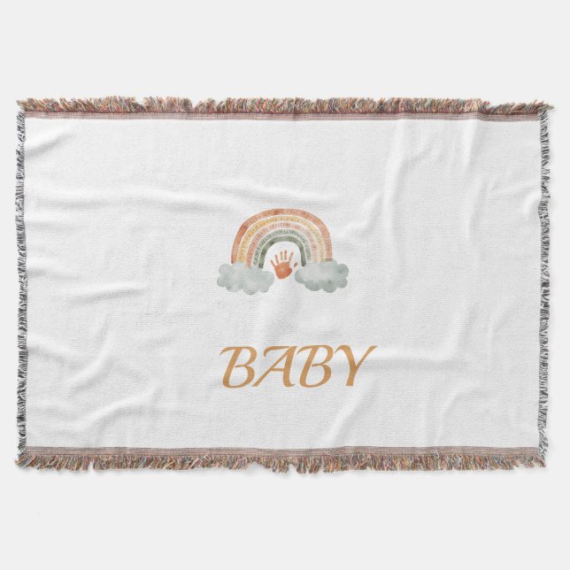 Jordnära Ton Vattenfärg Boho Regnbåge "Baby"  Filt (Framsidan)