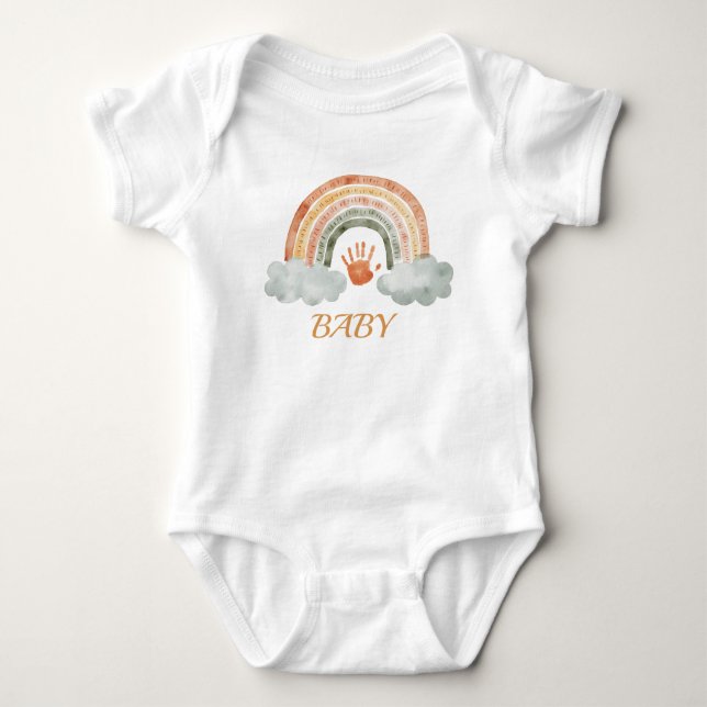 Jordnära Ton Vattenfärg Boho Regnbåge "Baby"  T Shirt (Framsida)