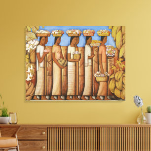Jordnära toner Art Deco Mexikanska urfolks Kvinnor Canvastryck