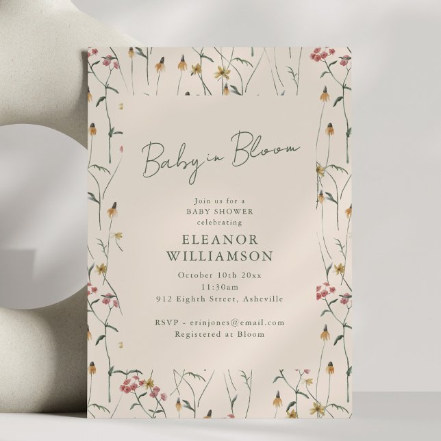Jordnära Vildblomma Baby i Knopp Boho Höst Dusch Inbjudningar (Skapare uppladdad)